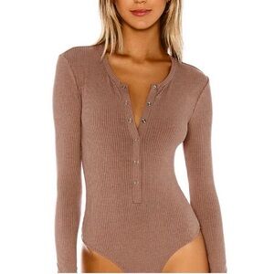 Privacy Please Ribbed Taupe Bodysuit